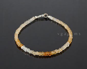Dainty Shaded Citrine Faceted Rondelle Bracelet, Sparkling Citrine Gemstone Bracelet, 3mm Citrine Handmade Beads Bracelet, Gift For Her