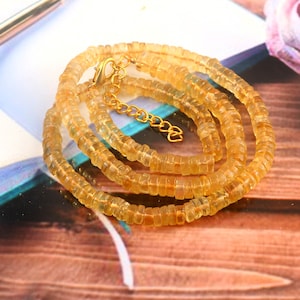 Natural Citrine Beaded Necklace, Citrine Tyre Heishi beads necklace, 5mm-6mm, Citrine tyre gemstone making a jewelry, Christmas gift.