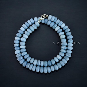 ON SALE Blue Peruvian Opal Beaded Necklace, Natural Blue Candy Opal Beads Necklace, Blue Smooth Rondelle Gemstone Necklace, Rare Necklace