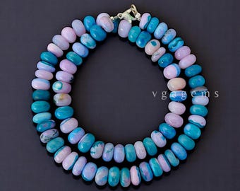 Trending Lavender Blue Opal Beaded Necklace, 8-9mm Purple Blue Opal Smooth Rondelle Beads Necklace, Sterling Silver Chain Claps-Gift for her