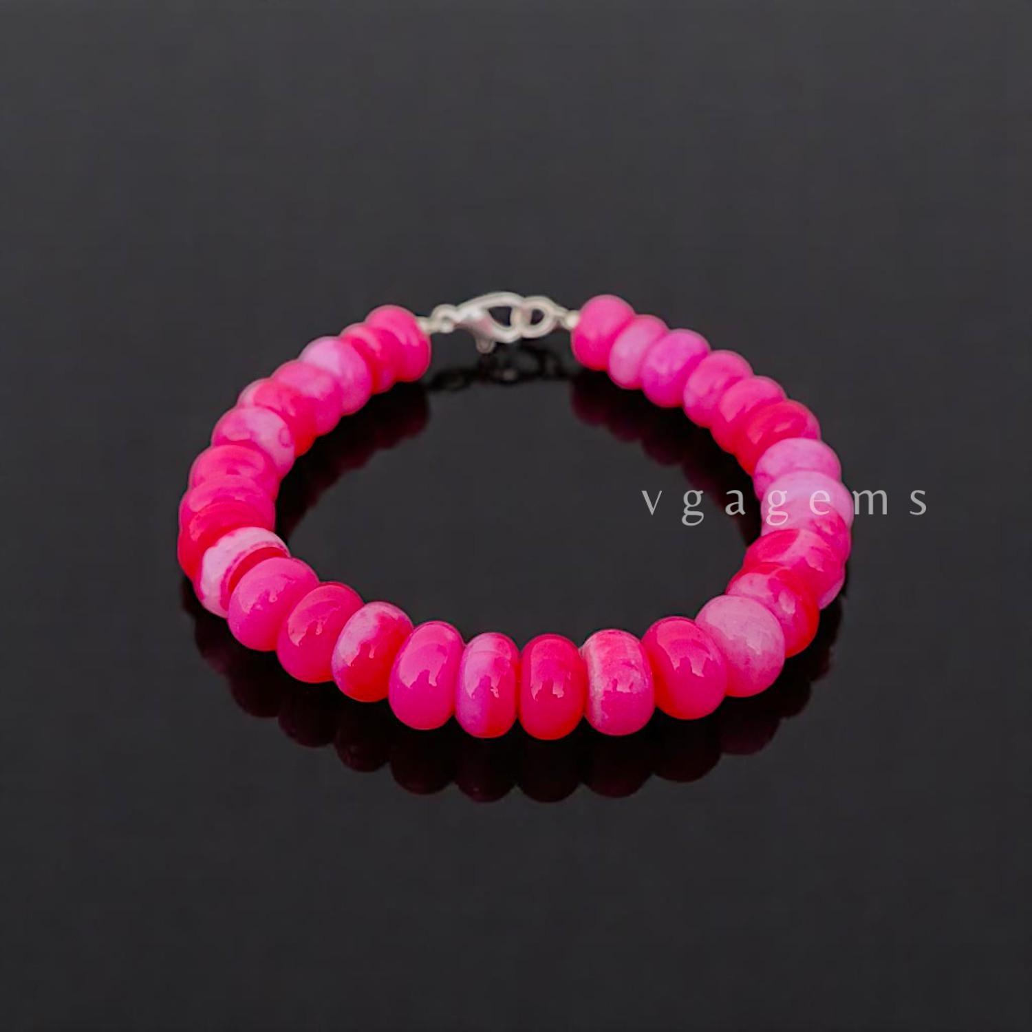 Genuine Pink Opal Beaded Bracelet, 8-9mm Smooth Rondelle Pink Opal