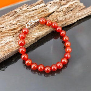 Red Carnelian Beaded Bracelet: 8mm Smooth Round Gemstone