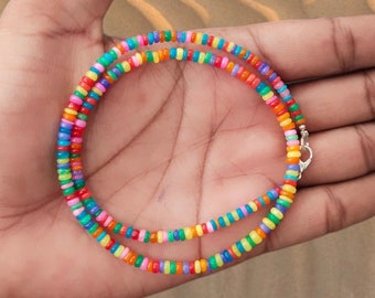 Natural 4mm Faceted Multicolor Gemstone Round Bead Necklace - 16-28 Inches