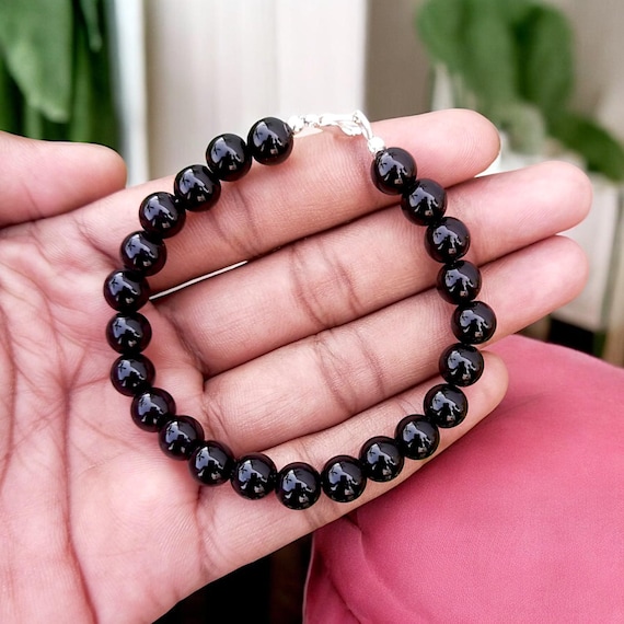 Natural Black Onyx Beaded Bracelet, 8mm Black Onyx Smooth Round