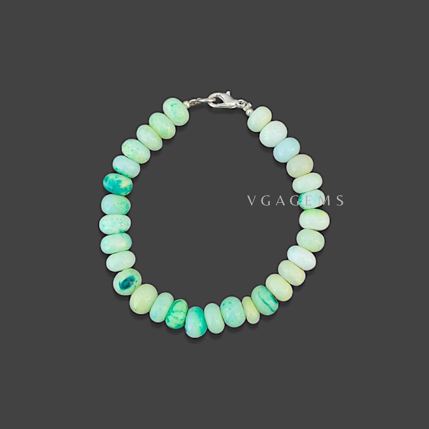 Pulsera De Cuentas De Piedra Luna,Ópalo Etiopía Y Plata - México