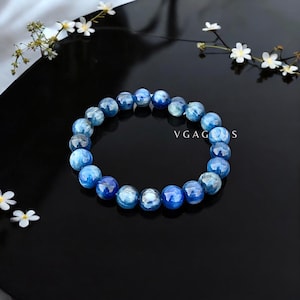 Gorgo&#39;s!! Blauwe kyaniet kralenarmband, 8 mm kyaniet gladde ronde kralenarmband, kyaniet helende kristallen stretch verstelbare armband cadeau