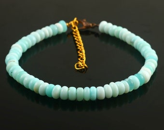 Blue Peruvian Opal Bracelet: Rondelle Gemstone Beads, 6-6.5mm