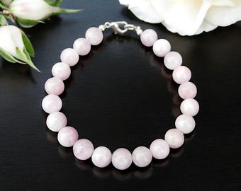 Natürliche Rosa Kunzit Perlen Armband, Naturstein Meditation Armband, Kristall Yoga Armband, 8 mm Runde Heling Perlen Armband für Mama Geschenk