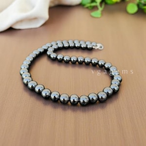 ON SALE Hematite Beaded Necklace, Powerful Hematite Necklace, 8mm Smooth Round Hematite Necklace, Yoga Jewelry, Magnetic Therapy Necklace.