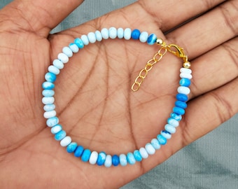 Blue Peruvian Opal Beaded Bracelet, 5-6mm Rondelle Gemstone