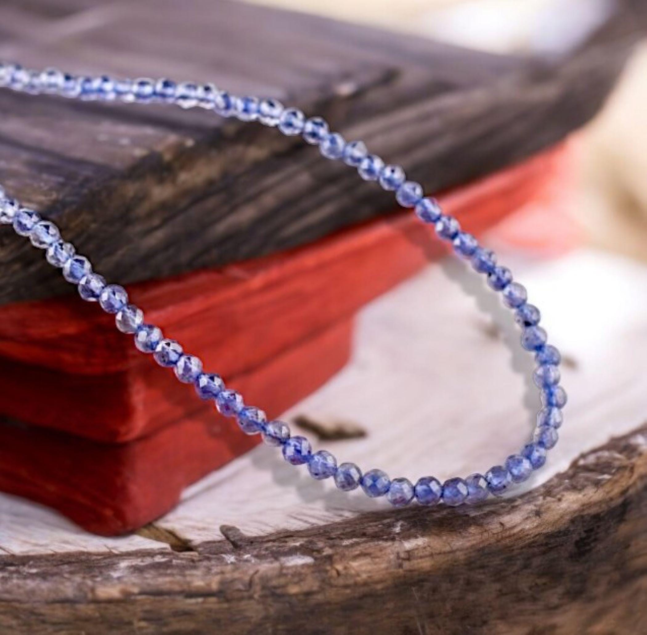 Collana In Iolite Blu Naturale Con Perline A Rondelle 4,5 Mm - Lunga 45 Cm, Con Catena In Argento 925, Fatte A Mano In India