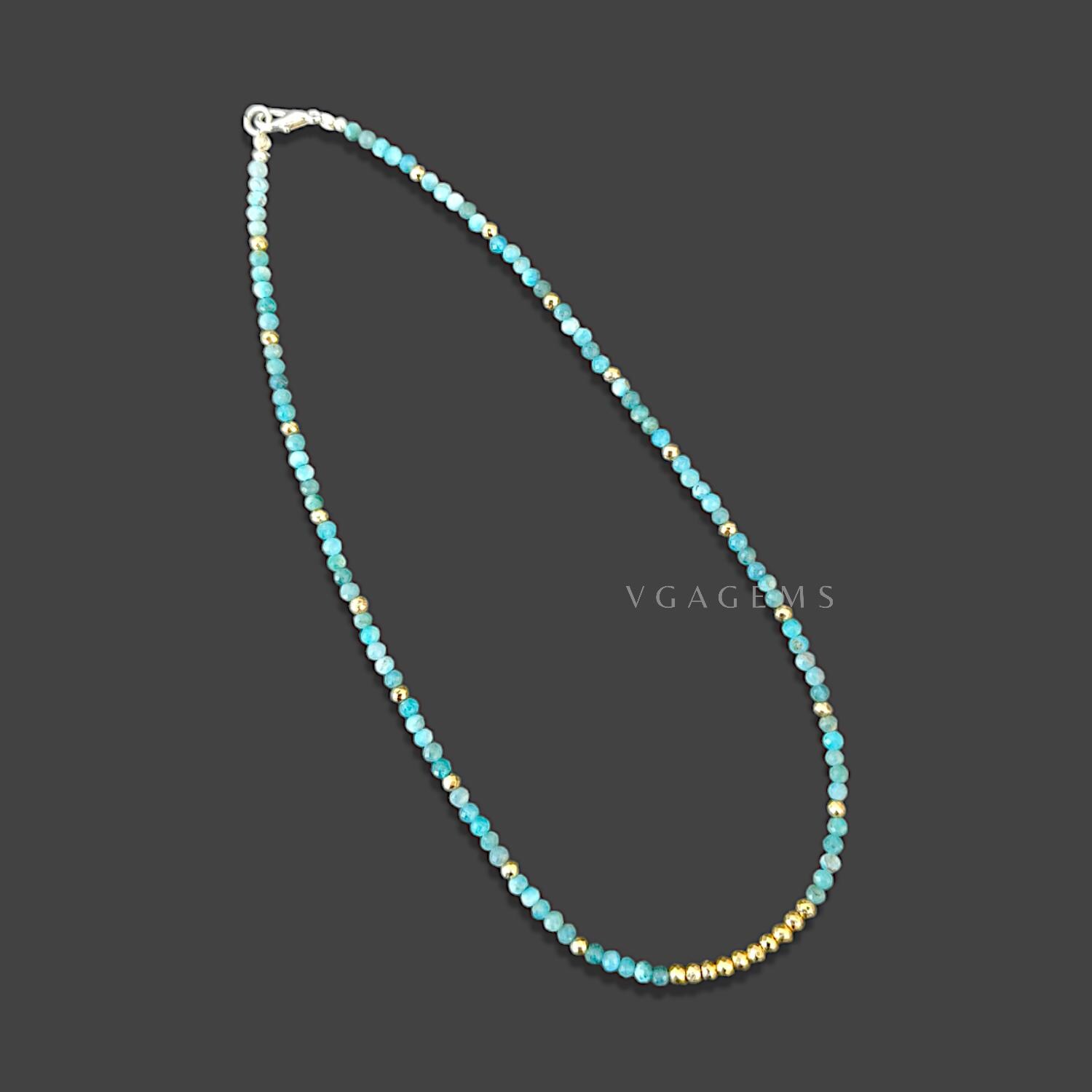 アパタイトビーズネックレス、3mmスカイアパタイトファセットロンデル