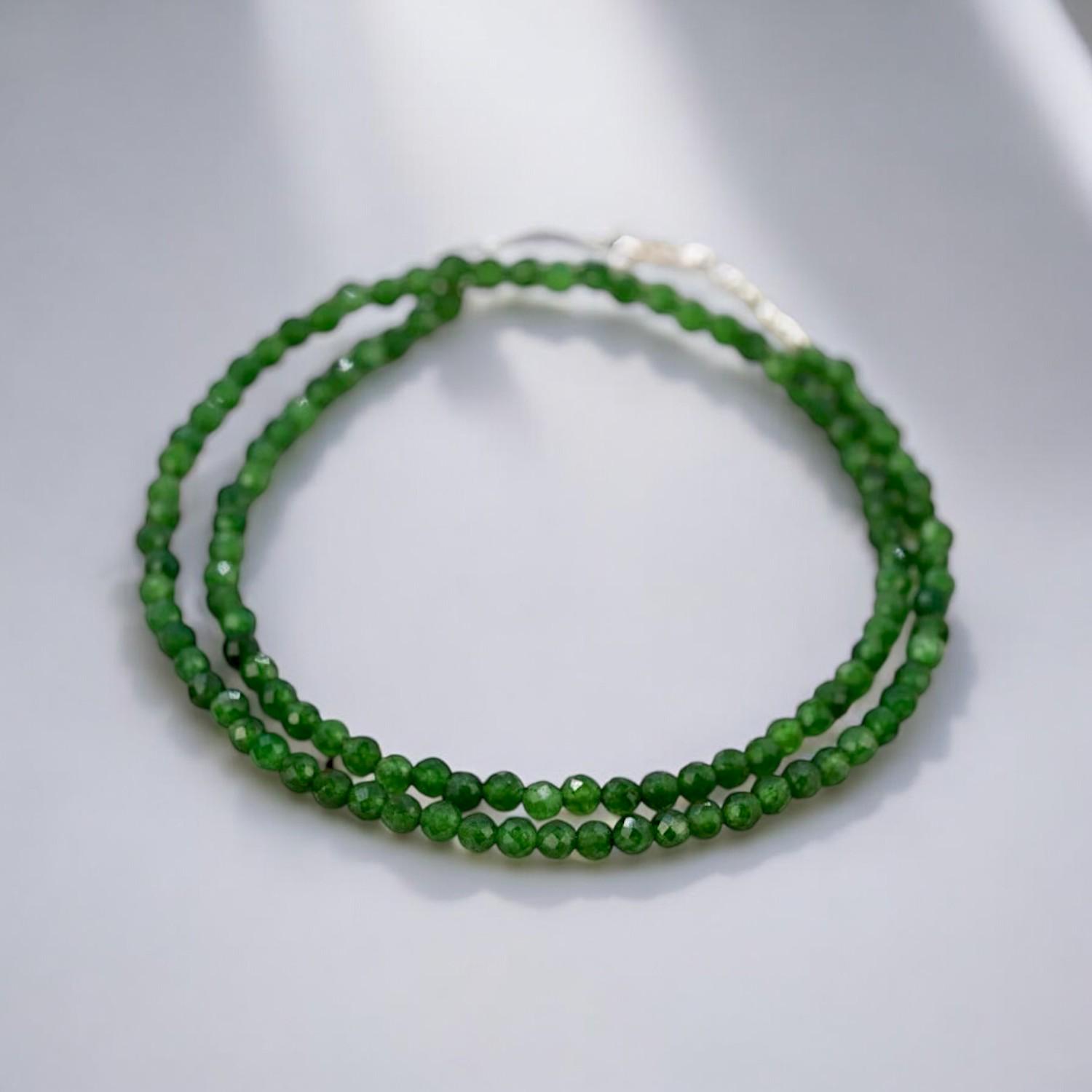 天然グリーン ジェイド ビーズ ネックレス、3mm グリーン ジェイド