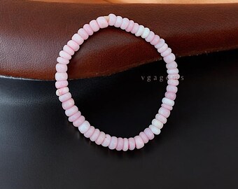 Natural Pink Opal Beaded Bracelet, 5-6mm Smooth Rondelle Stretch Bracelet, Gift For Her