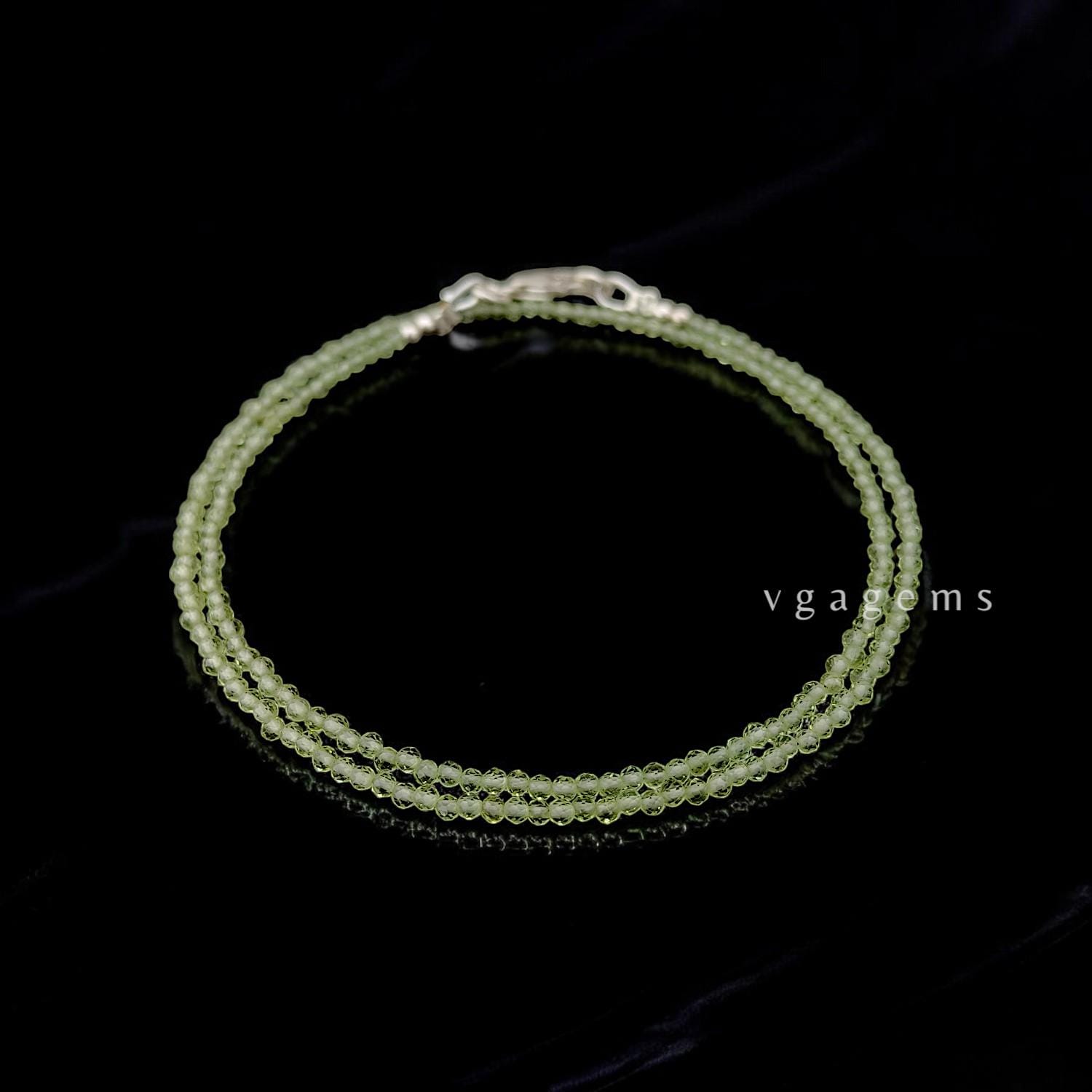 Collier Perles Péridot Vert Naturel – Argenté – Femme – 18 Pouces