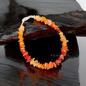 Genuine Mexican Fire Opal Uncut Chips Bracelet, 6-7mm Orange Shaded Fire Opal Uncut Bracelet, Mexican Opal Jewelry, Everyday Wear Bracelet