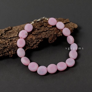 Élégant bracelet de perles d&#39;opale rose, Bracelet de perles de perles ovales plates lisses, opale rose, bracelet bijoux opale, bracelet cadeau meilleur ami opale rose
