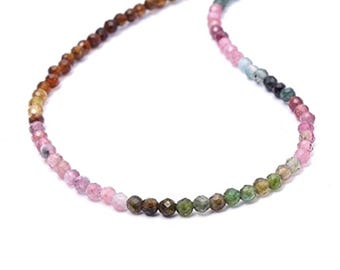 Genuine Multi Tourmaline Beaded Necklace, 3mm Gemstone Necklace, Minimalist Beads Jewelry, Gift For Her
