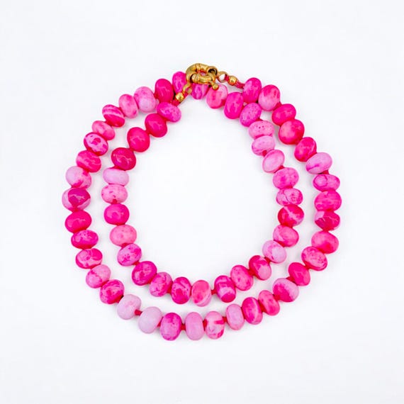 オパールビーズネックレス ピンクのペルー産オパールビーズのノットネックレス、8 mm のホット