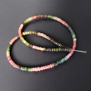 Natural Multi Tourmaline Beaded Necklace: Faceted Rondelle Gemstone, 18 Inch