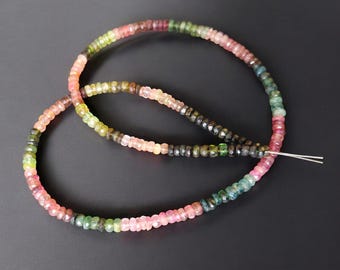 Natural Multi Tourmaline Beaded Necklace,4-4.5mm Natural Watermelon Tourmaline Necklace, Semi Precious Gemstone Beads Necklace, Gift for her