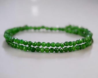 Natural Green Jade Beaded Necklace, 3mmGreen Jade Micro faceted Round Necklace, Green Jade Minimalist jewelry Necklace, Christmas Gift.