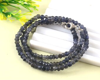 Handgemachte Iolith Perlenkette, facettierte runde Perlen, 45 cm