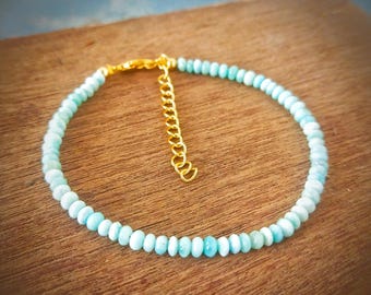 Rare!! Natural Larimar Beaded Bracelet, 4-5mm micro Smooth Rondelle Bracelet, Dominican Larimar Gemstone Beads Bracelet, Birthday Gift