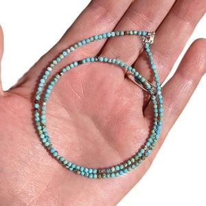 Natural turquoise necklace, 3mm micro faceted round beaded necklace, AAA African turquoise minimalist jewelry necklace, anniversary gift.