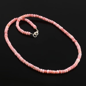 Pink Peruvian Opal Beaded Necklace, 4mm-5mm Pink opal Faceted Rondelle Necklace, Opal Jewelry Necklace, Opal Gemstone Necklace Gift For Love