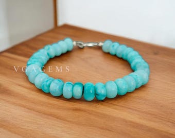 Blue Peruvian Opal Beaded Bracelet, 8mm Smooth Rondelle Beads, Unisex Adult Bracelet, Women's Gift