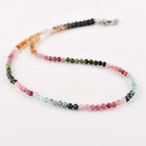 100% Genuine Multi Tourmaline Beaded Necklace, 3mm Natural Watermelon Tourmaline Necklace, Semi Precious Gemstone Necklace, Gift for her