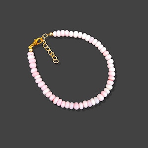 Natural Pink Opal Bracelet, Pink Opal 5mm-6mm Gemstone Smooth Rondelle Beads Bracelet, Pink Opal Shaded Bracelet, Birthday Gift  For Her.