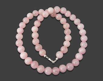 Rose Quartz Beaded Necklace, Rose Quartz Smooth Round Gemstone Necklace, 8mm Healing Stone Necklace, Party Wear Necklace, Gift For Her