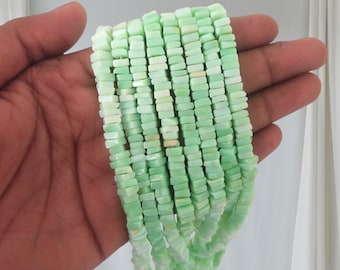 Natural Green Opal Square Loose Beads, Shaded Opal 6mm Flat Beads, Mint Green Opal Gemstone Beads for Jewellery Making