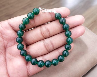 ゴージャス!! グリーン翡翠ビーズブレスレット、8mmグリーン翡翠