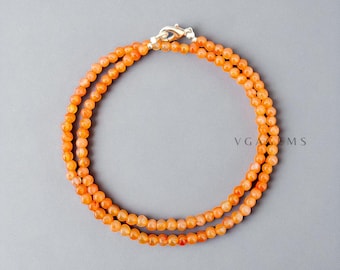 Collana di perle di corniola arancione naturale, collana di perle rotonde lisce di corniola da 3-4 mm, regalo di anniversario
