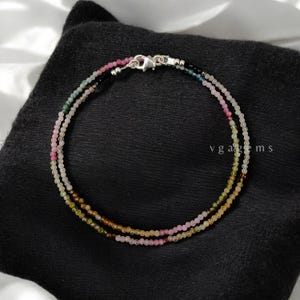 Gradient Watermelon Tourmaline Beaded Necklace: 2mm Gemstone, 18 Inch