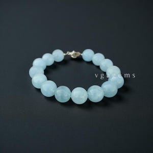 Stunning Aquamarine Beaded Bracelet, 12mm Natural Aquamarine Smooth Round Beads Bracelet, Milky Aquamarine Bracelet, Women's Bracelet Gift