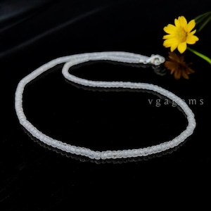 White Zirconia Beaded Necklace, 3mm White Zircon Faceted Rondelle Beads Necklace, White Cubic Zirconia Beads, Zirconia Jewelry Necklace