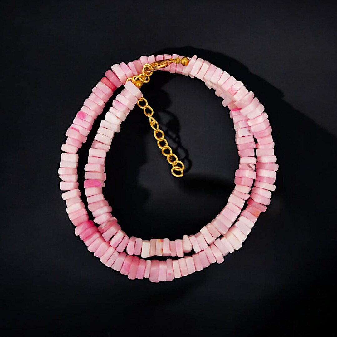 ★LECYTO★ Heartline Stone Beads NecklacePink 14mm Pink Jade Necklace, Single Strand Big Pink Bead