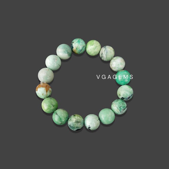 Natural Variscite Stretch Bracelet, 8mm Variscite Smooth Round