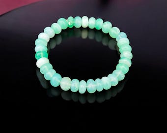 Mint Green Opal Rondelle Bead Bracelet, Handmade Stretchy Jewelry