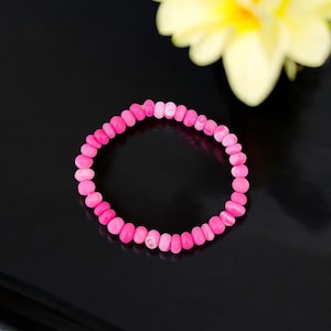 Pink Opal Beads Stretch Bracelet, Hot Pink Opal 6-6.5mm Smooth Rondelle Beaded Bracelet, Pink Opal Healing Stretch Bracelet, Gift For Love