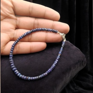 Natural Blue Sapphire Beaded Bracelet, 4-5MM Blue Sapphire Faceted Rondelle Beads Bracelet, AAA Quality Sparkling Jewelry, Anniversary Gift.