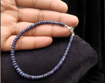 Armband med naturliga blå safirpärlor, 4-5 MM armband med fasetterade rondellpärlor i blå safir, glittrande smycken i AAA-kvalitet, jubileumspresent.