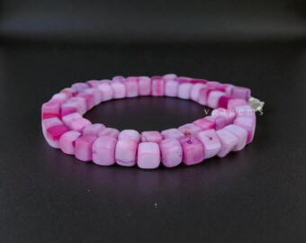 ゴージャス!! ピンクオパールビーズネックレス、7 x 7 mmハンドメイド