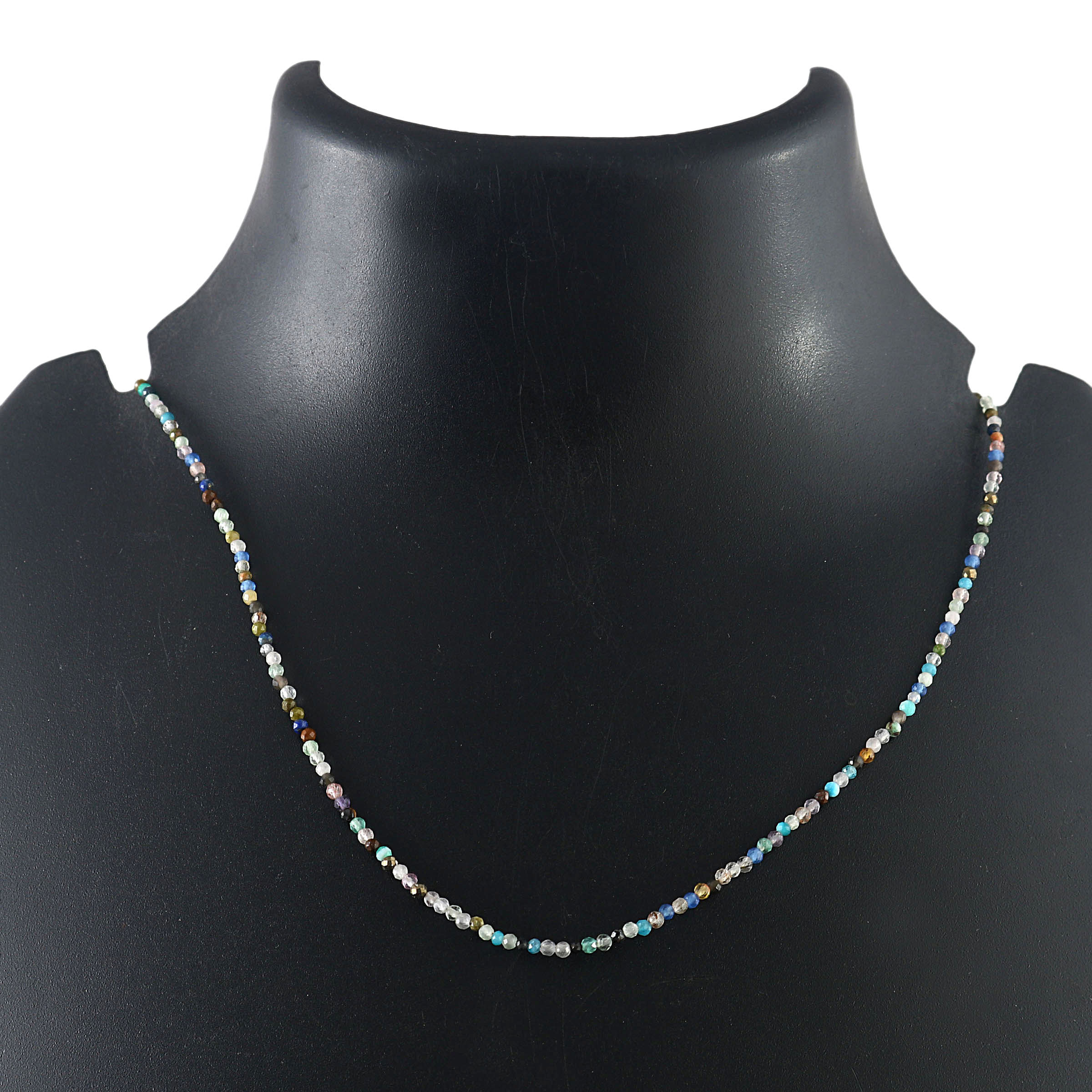 Collier Perles Pierres Précieuses Multicolores - Tourmaline Naturelle, Plaqué Or, 18 Pouces