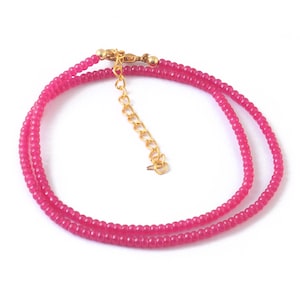 Natural Pink Ruby Micro Smooth Beaded Necklace, 3mm Pink Ruby Beads Necklace, Pink Ruby Beads stone Women&#39; tiny jewelry, Minimalist Necklace