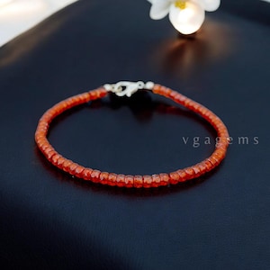 Dainty Orange Zirconia Beaded Bracelet, 3mm Faceted Rondelle Zircon Beads Bracelet, Orange Color Shining Gemstone Jewelry Bracelet For Gifts